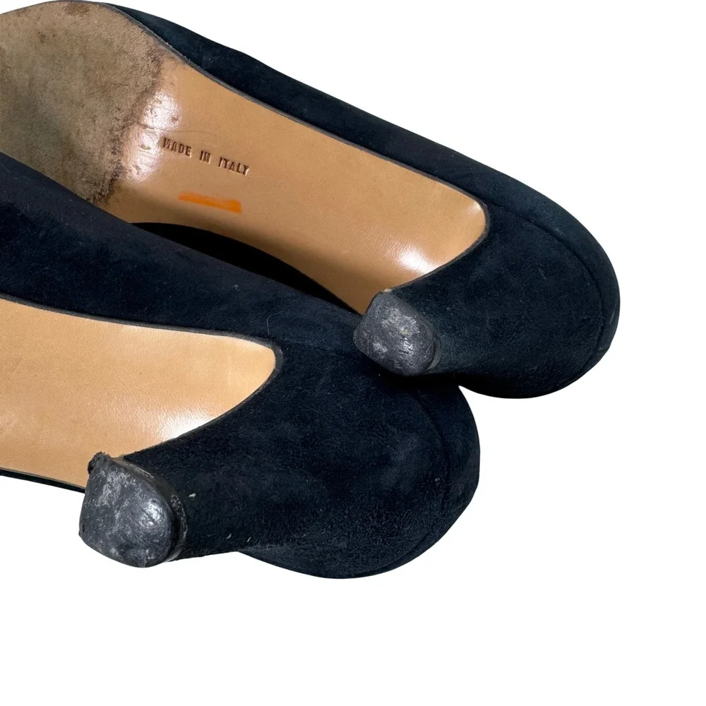 Salvatore Ferragamo Pumps Women 7.5B Blue Navy Suede Kitten Heel Italy Luxury‎